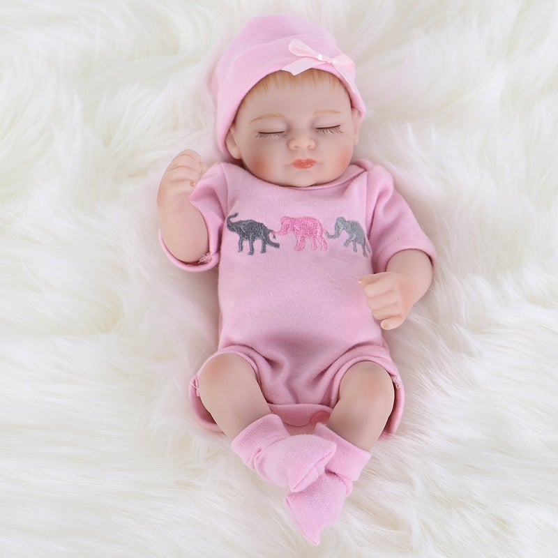 ENADOLL Reborn Baby Doll Realistic Silicone Vinyl Baby Girl 10 inch Lifelike Doll Gift Set for Ages 3+(10 inch  Close Eyes Girl) - Image 4